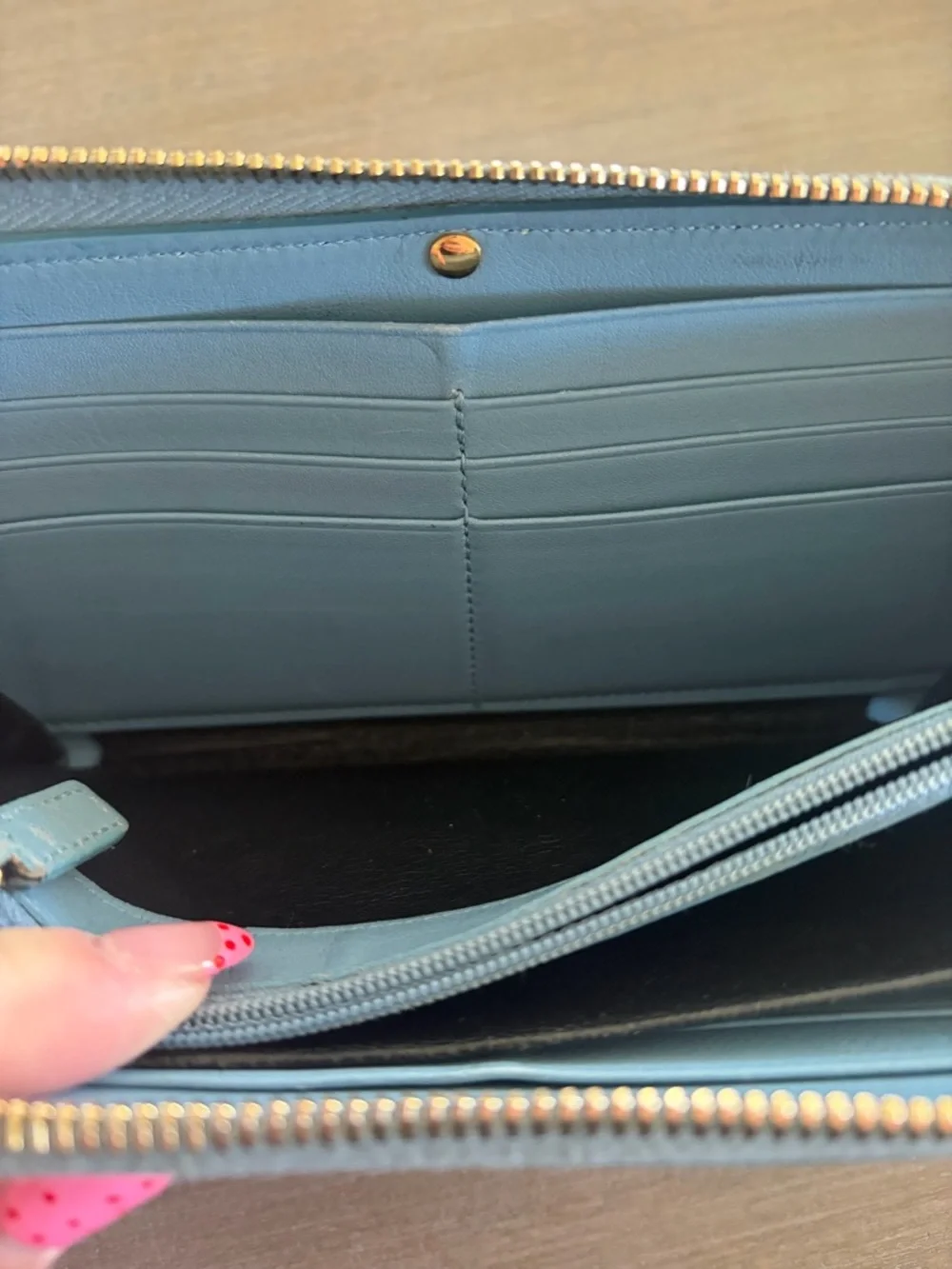 Authentic SAINT LAURENT YSL Y Line Full Zip Wallet Calf Leather Blue/Gold w/ COA - Picture 8 of 12